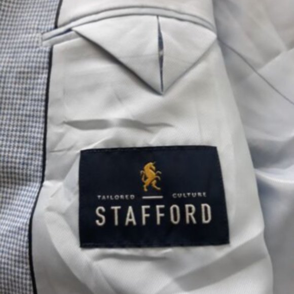 Stafford Classic Fit Sport Jacket Mens Blue Houndstooth Size 48 REG Linen Cotton - Picture 10 of 13